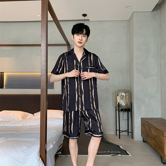 91家纺网 家纺一手货源 找家纺 洛兰沙 2024新款冰丝夏季高级感轻奢丝滑男士睡衣 504