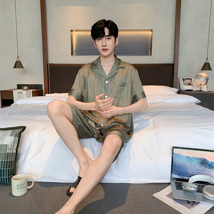 91家纺网 家纺一手货源 找家纺 洛兰沙 2024新款冰丝夏季高级感轻奢丝滑男士睡衣 513