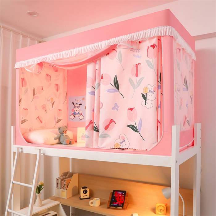 91家纺网 家纺一手货源 找家纺 迪凡保罗蚊帐 2025新款2412小清新印花遮光学生蚊帐带口袋帘 郁金香小兔