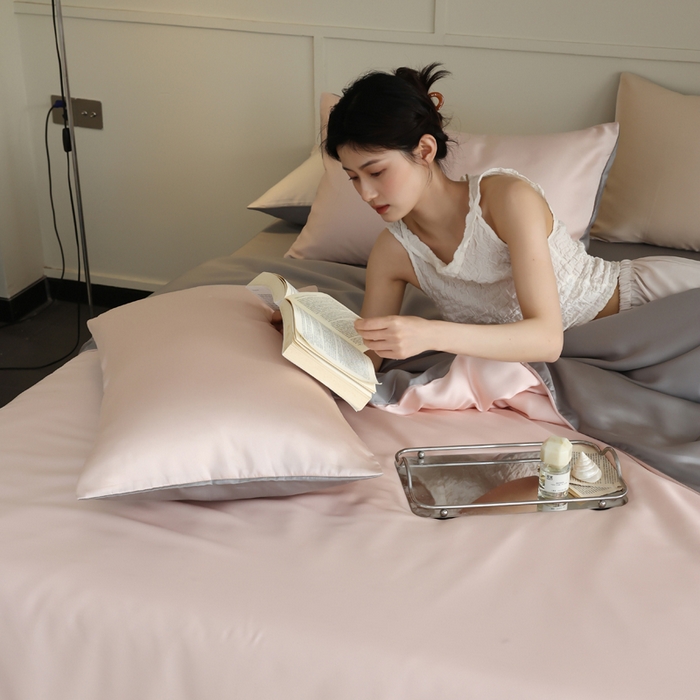 91家纺网 家纺一手货源 找家纺 轩和 2025新款A类LF兰精天丝套件 告白粉+伯爵灰