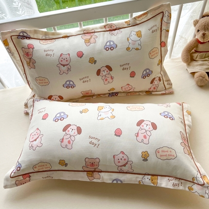 91家纺网 家纺一手货源 找家纺 （总）百寐 2024母婴级A类双层棉纱枕套婴幼儿卡通小枕套子母信封枕套