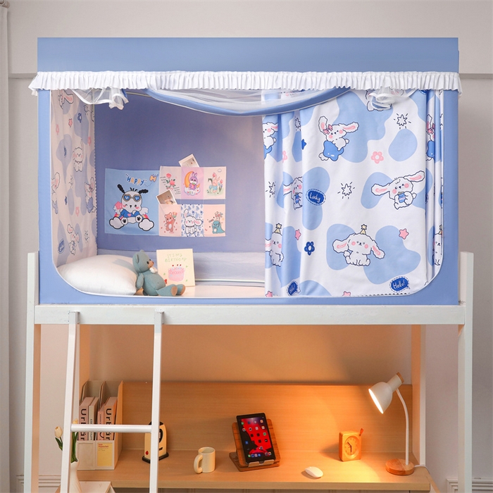 91家纺网 家纺一手货源 找家纺 迪凡保罗蚊帐 2025新款2412小清新印花遮光学生蚊帐带口袋帘 长耳兔