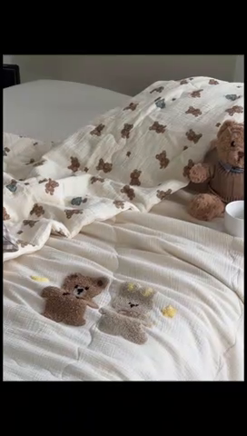 91家纺网 家纺一手货源 找家纺 洋铭区 2024新花型皱皱纱毛巾绣夏被 熊兔宝贝