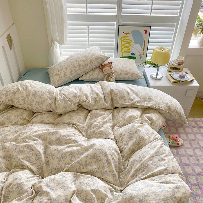 91家纺网 家纺一手货源 找家纺 爵仕家纺 2025小清新风格双层纱纯棉四件套 繁华