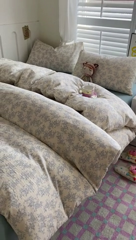 91家纺网 家纺一手货源 找家纺 爵仕家纺 2025小清新风格双层纱纯棉四件套 繁华