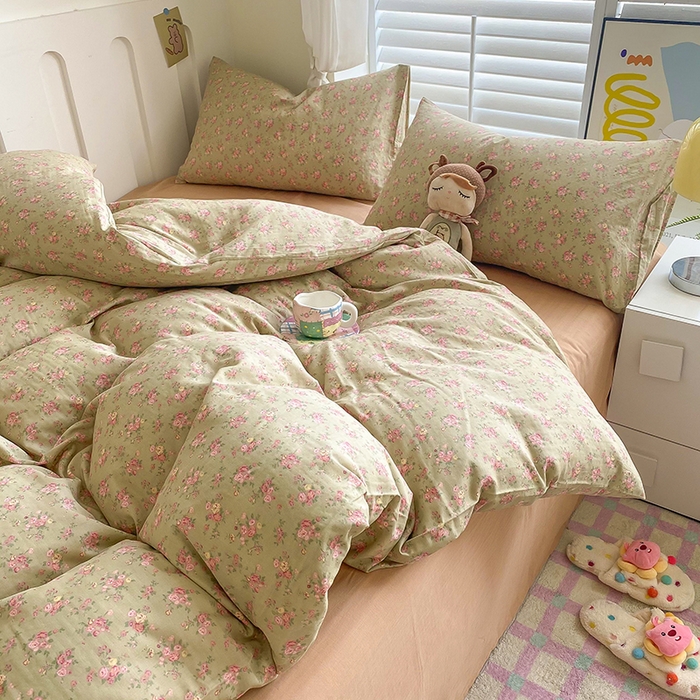 91家纺网 家纺一手货源 找家纺 爵仕家纺 2025小清新风格双层纱纯棉四件套 暖洋