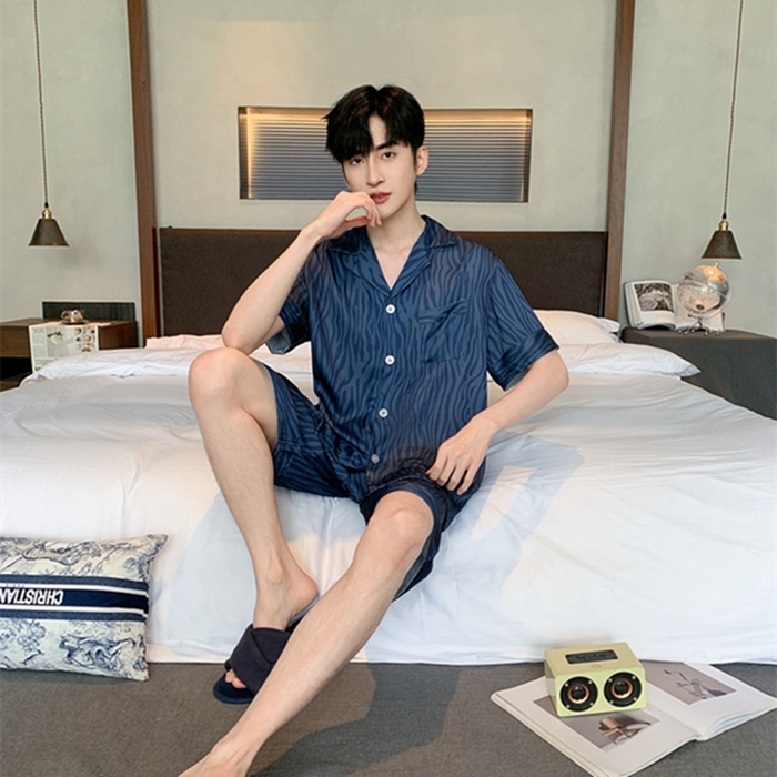 91家纺网 家纺一手货源 找家纺 洛兰沙 2024新款冰丝夏季高级感轻奢丝滑男士睡衣 516