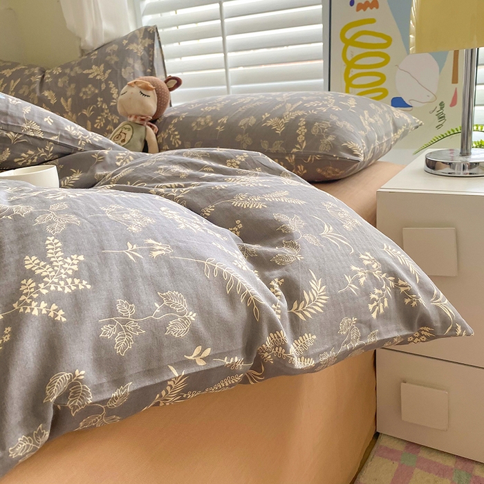 91家纺网 家纺一手货源 找家纺 爵仕家纺 2025小清新风格双层纱纯棉四件套 繁花似锦