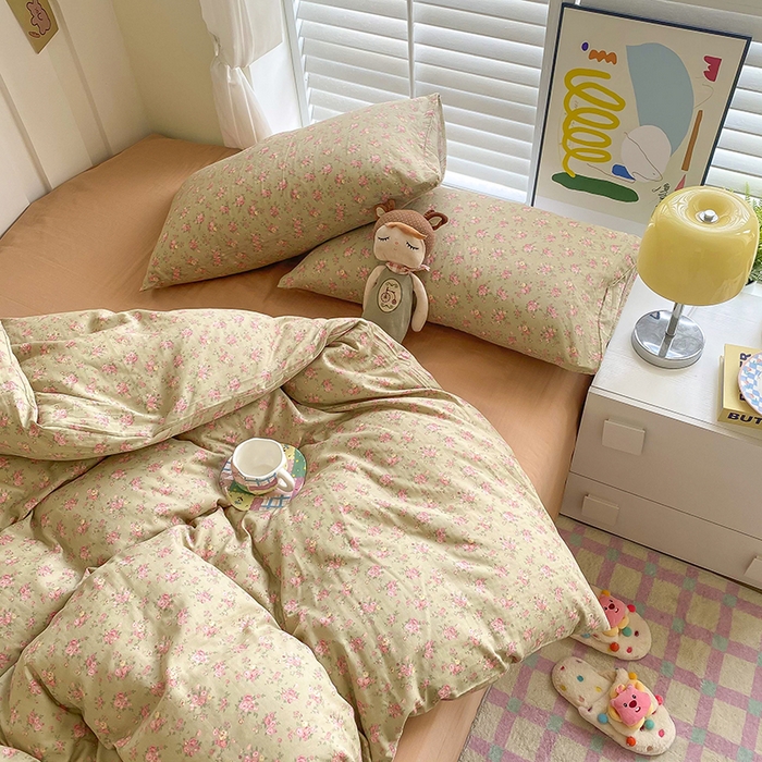 91家纺网 家纺一手货源 找家纺 爵仕家纺 2025小清新风格双层纱纯棉四件套 暖洋