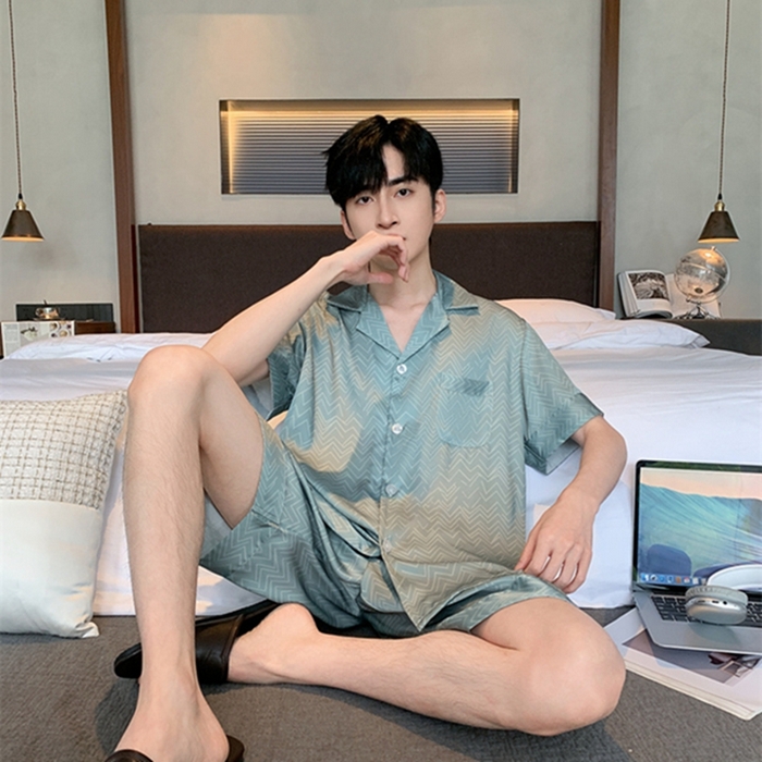 91家纺网 家纺一手货源 找家纺 洛兰沙 2024新款冰丝夏季高级感轻奢丝滑男士睡衣 514