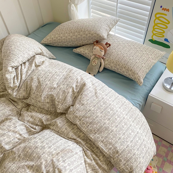 91家纺网 家纺一手货源 找家纺 爵仕家纺 2025小清新风格双层纱纯棉四件套 梵娜