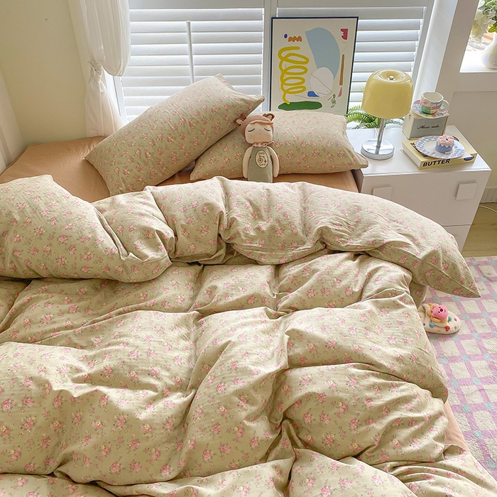 91家纺网 家纺一手货源 找家纺 爵仕家纺 2025小清新风格双层纱纯棉四件套 暖洋