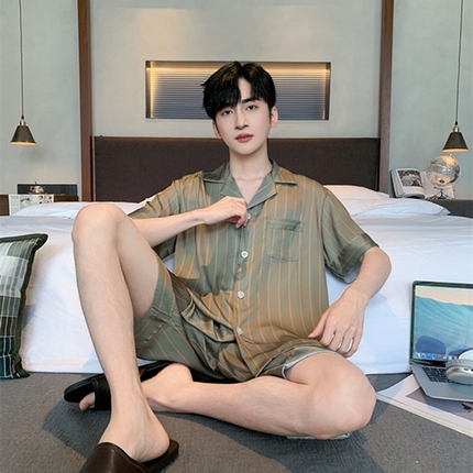 洛兰沙 2024新款冰丝夏季高级感轻奢丝滑男士睡衣 513
