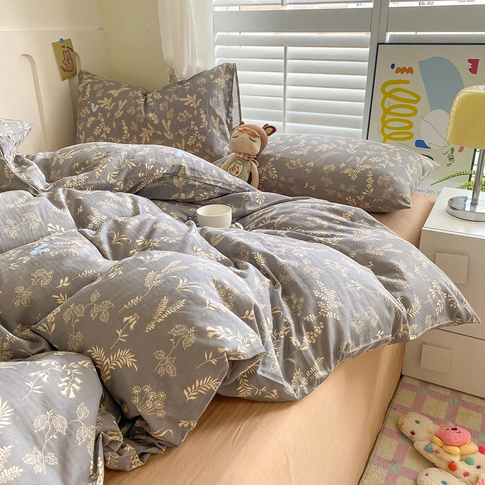 91家纺网 家纺一手货源 找家纺 爵仕家纺 2025小清新风格双层纱纯棉四件套 繁花似锦