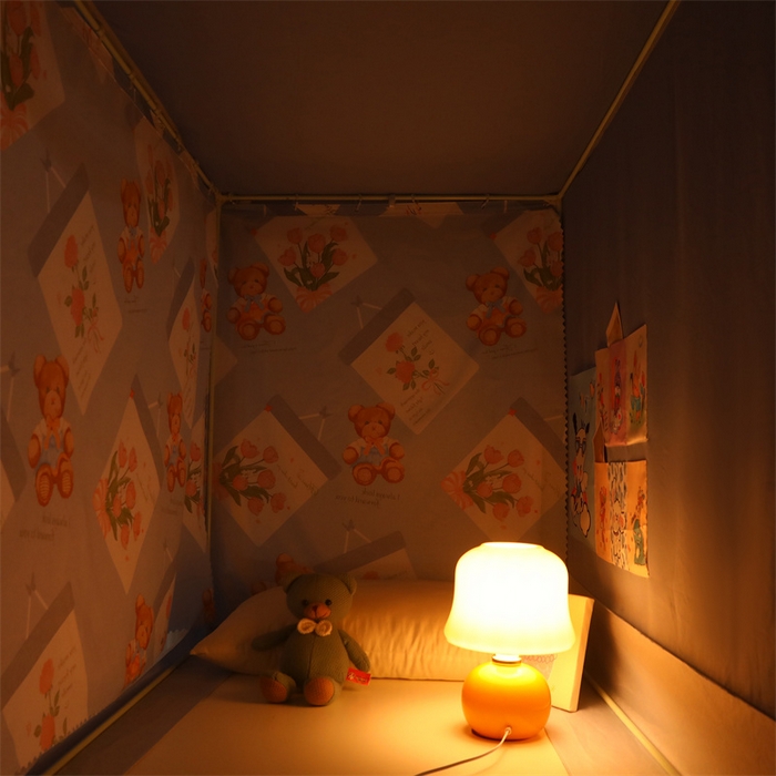 91家纺网 家纺一手货源 找家纺 迪凡保罗蚊帐 2025新款2412小清新印花遮光学生蚊帐带口袋帘 海报小熊