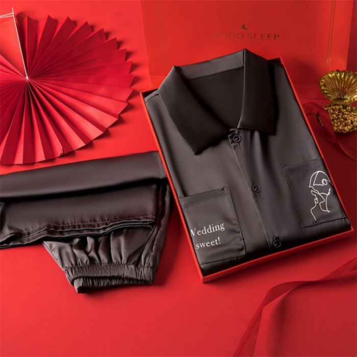 91家纺网 家纺一手货源 找家纺 （总）洛兰沙 2024新款情侣睡衣女夏季冰丝短袖短裤长裤素色休闲家居服男服男套青少年休闲家居服