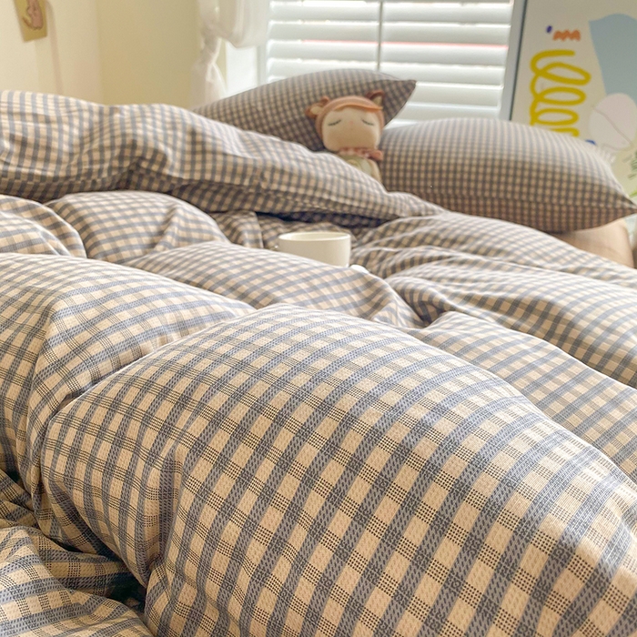 91家纺网 家纺一手货源 找家纺 爵仕家纺 2025小清新风格双层纱纯棉四件套 资调