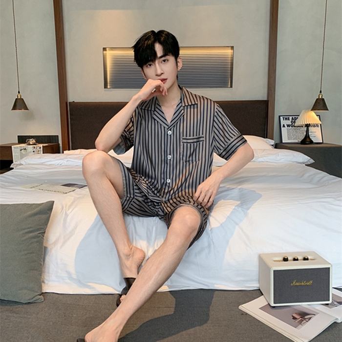 91家纺网 家纺一手货源 找家纺 洛兰沙 2024新款冰丝夏季高级感轻奢丝滑男士睡衣 501