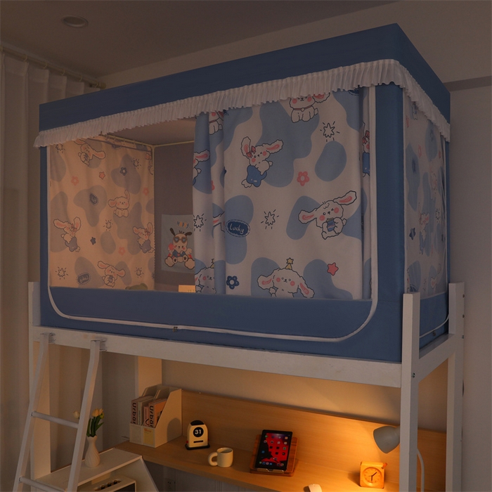 91家纺网 家纺一手货源 找家纺 迪凡保罗蚊帐 2025新款2412小清新印花遮光学生蚊帐带口袋帘 长耳兔