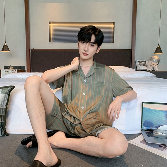 91家纺网 家纺一手货源 找家纺 洛兰沙 2024新款冰丝夏季高级感轻奢丝滑男士睡衣 513