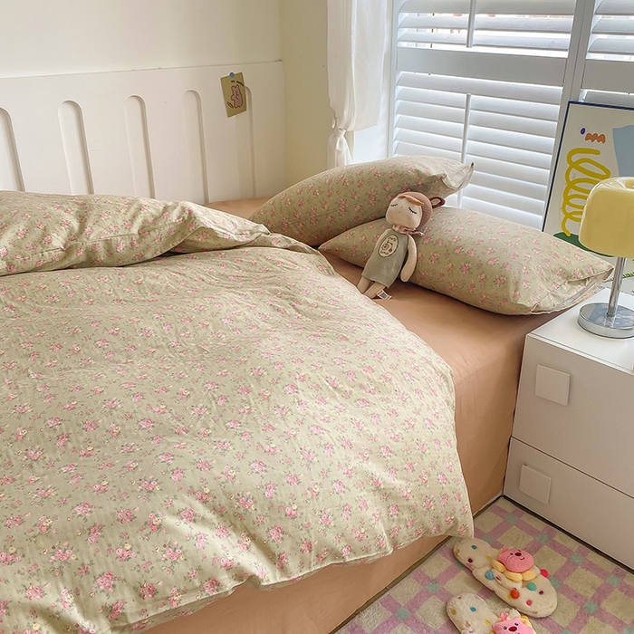 91家纺网 家纺一手货源 找家纺 爵仕家纺 2025小清新风格双层纱纯棉四件套 暖洋