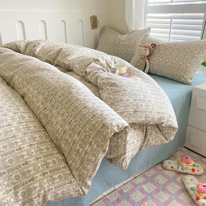 91家纺网 家纺一手货源 找家纺 爵仕家纺 2025小清新风格双层纱纯棉四件套 梵娜