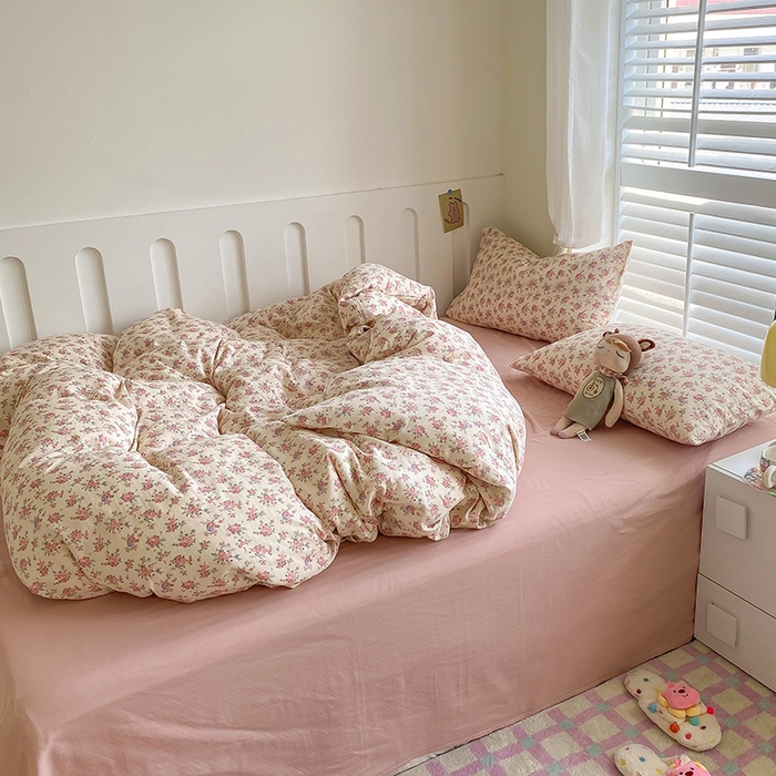 91家纺网 家纺一手货源 找家纺 爵仕家纺 2025小清新风格双层纱纯棉四件套 清新花园