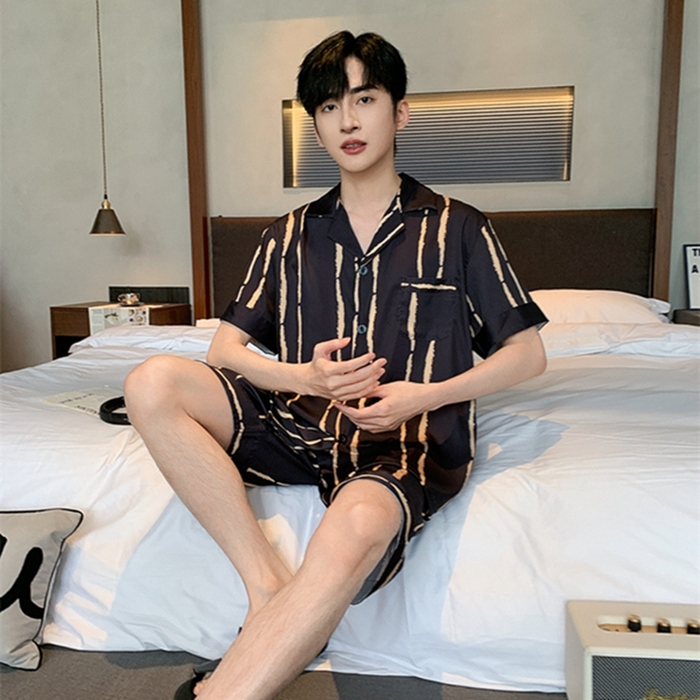 91家纺网 家纺一手货源 找家纺 洛兰沙 2024新款冰丝夏季高级感轻奢丝滑男士睡衣 504