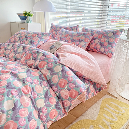 91家纺网 家纺一手货源 找家纺 （总）宇彬家纺 2024直播新款13372全棉纯棉印花单双人被套喷气小清新简约爆款学生被罩