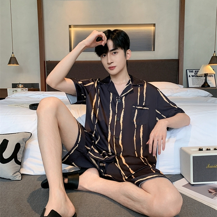 91家纺网 家纺一手货源 找家纺 洛兰沙 2024新款冰丝夏季高级感轻奢丝滑男士睡衣 504