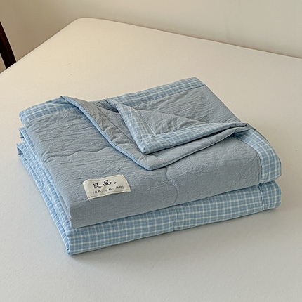 91家纺网 家纺一手货源 找家纺 源舜家纺 2025新款全棉水洗棉夏被 蓝小格