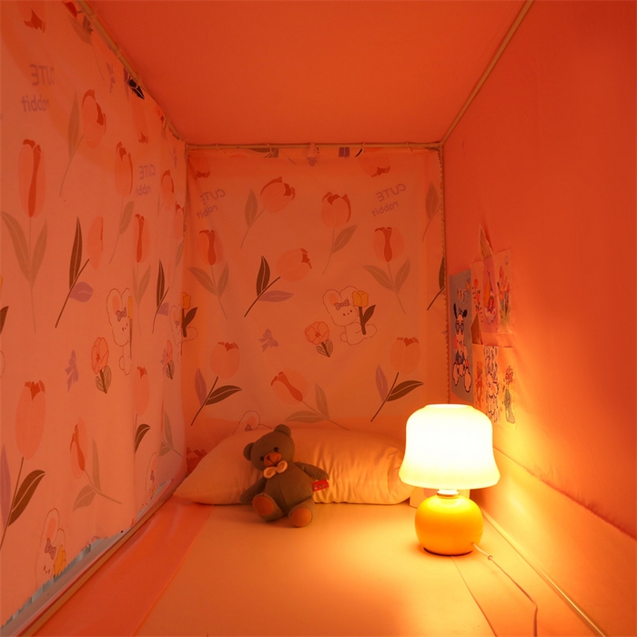 91家纺网 家纺一手货源 找家纺 迪凡保罗蚊帐 2025新款2412小清新印花遮光学生蚊帐带口袋帘 郁金香小兔