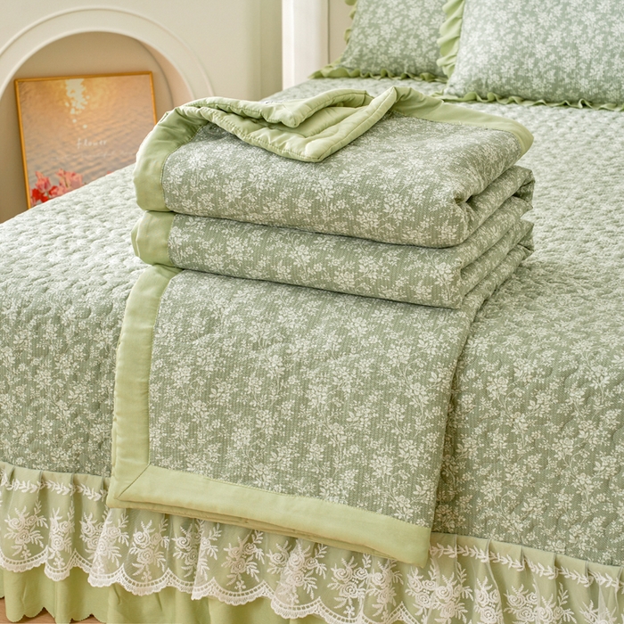 91家纺网 家纺一手货源 找家纺 美莱家纺 2024新款软糯泡泡棉蕾丝床盖床盖四件套单品系列-床盖夏被四件套 浅夕