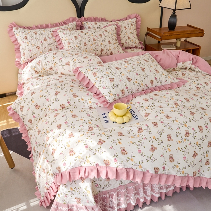 91家纺网 家纺一手货源 找家纺 美莱家纺 2024爆款蕾丝床盖三件套四件套【被套款】 春意