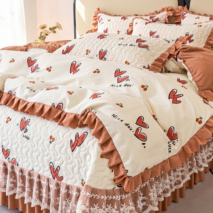 91家纺网 家纺一手货源 找家纺 美莱家纺 2024爆款蕾丝床盖三件套四件套【被套款】 甜心-咖