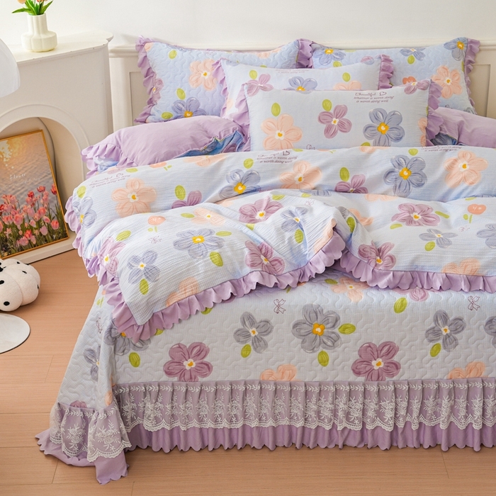 91家纺网 家纺一手货源 找家纺 美莱家纺 2024爆款蕾丝床盖三件套四件套【被套款】 夏花