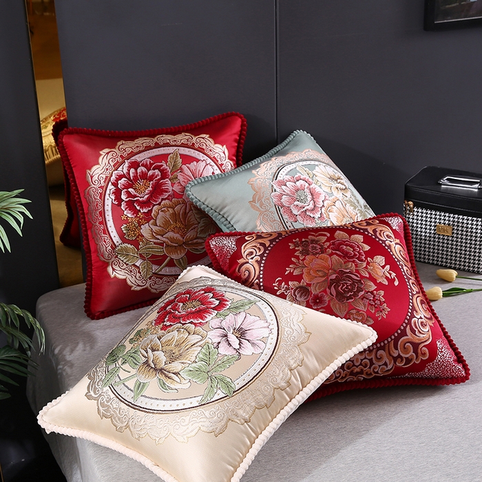 91家纺网 家纺一手货源 找家纺 （总）蔻眠 2024新款花开富贵刺绣抱枕沙发靠枕腰靠