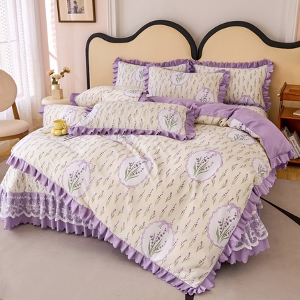 美莱家纺 2024爆款蕾丝床盖三件套四件套【被套款】 薰衣草-紫