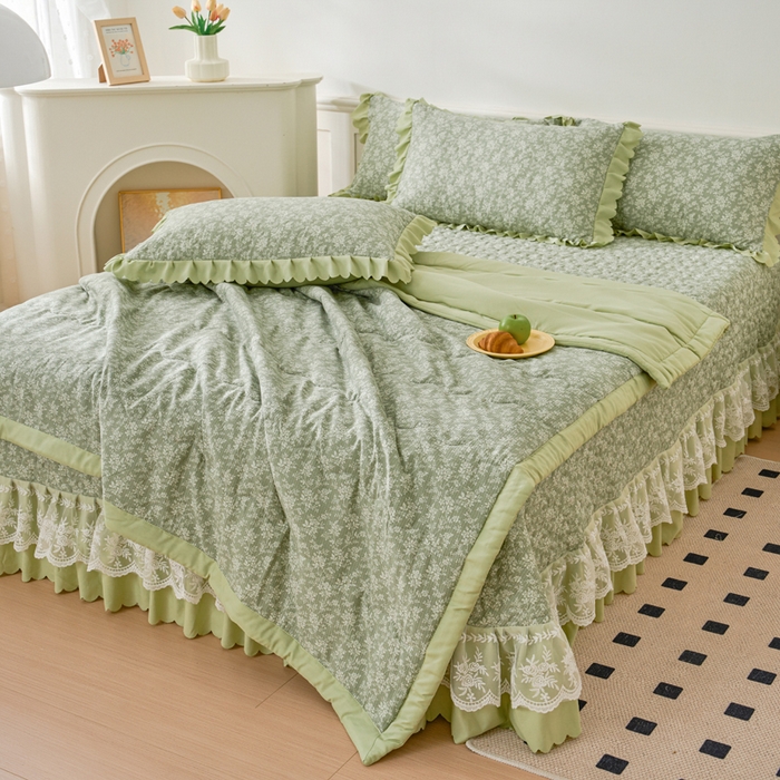 91家纺网 家纺一手货源 找家纺 美莱家纺 2024新款软糯泡泡棉蕾丝床盖床盖四件套单品系列-床盖夏被四件套 浅夕