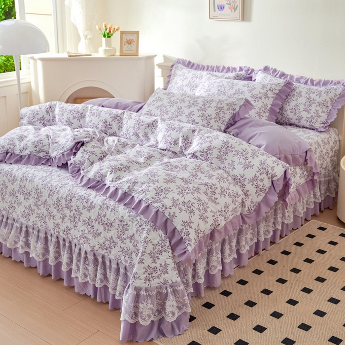 91家纺网 家纺一手货源 找家纺 美莱家纺 2024爆款蕾丝床盖三件套四件套【被套款】 紫苏