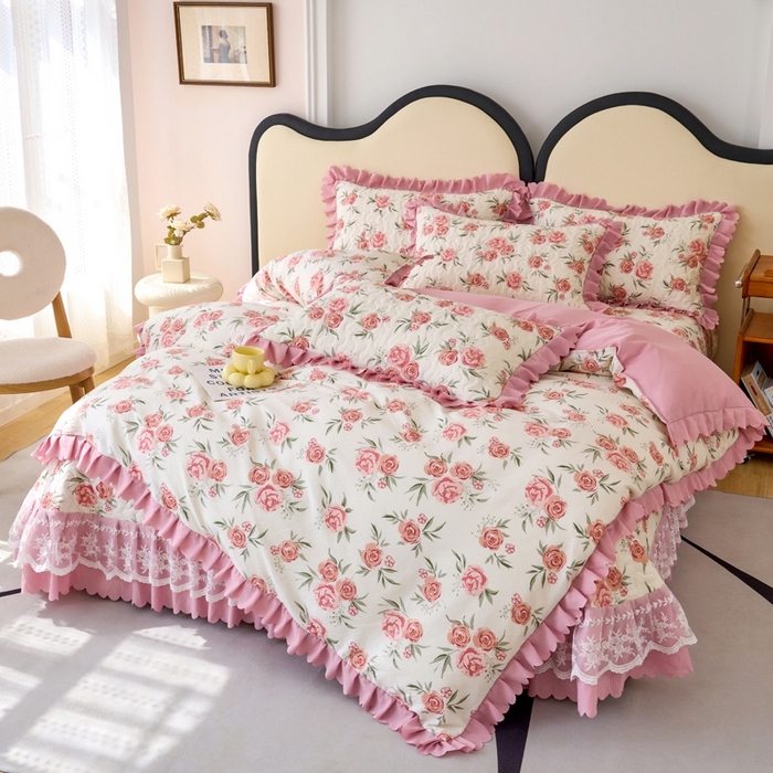 91家纺网 家纺一手货源 找家纺 美莱家纺 2024爆款蕾丝床盖三件套四件套【被套款】 玫瑰庄园