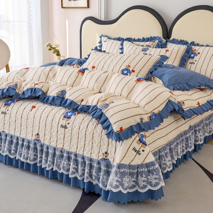 91家纺网 家纺一手货源 找家纺 美莱家纺 2024爆款蕾丝床盖三件套四件套【被套款】 小熊公仔