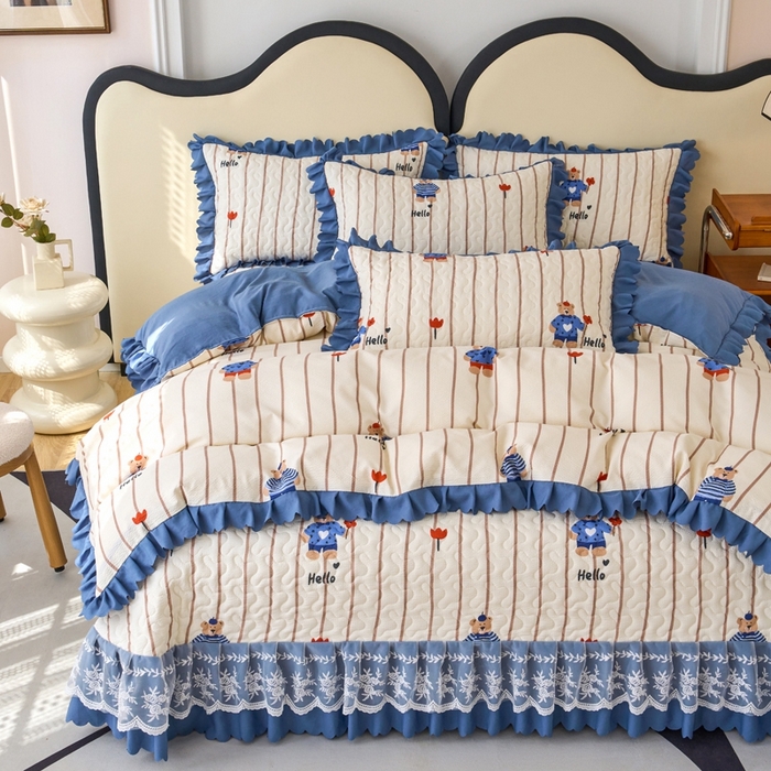 91家纺网 家纺一手货源 找家纺 美莱家纺 2024爆款蕾丝床盖三件套四件套【被套款】 小熊公仔