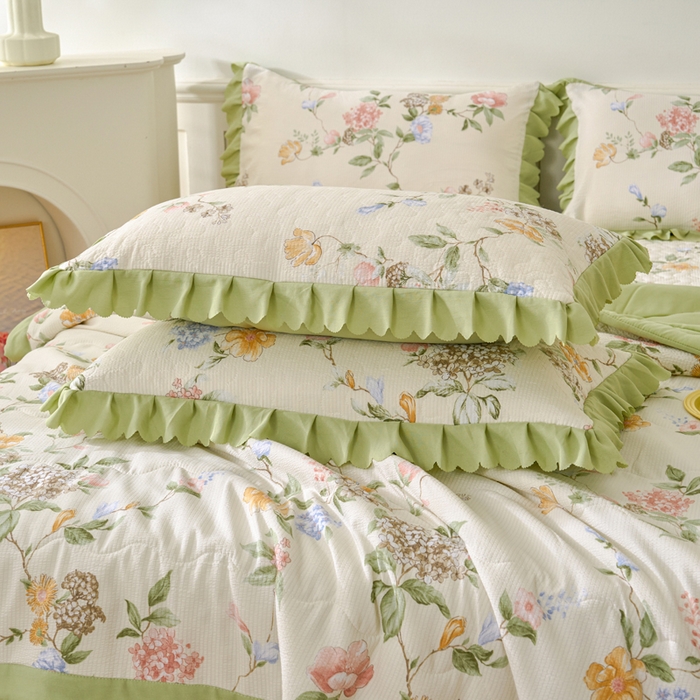 91家纺网 家纺一手货源 找家纺 美莱家纺 2024新款软糯泡泡棉蕾丝床盖床盖四件套单品系列-床盖夏被四件套 俏佳人