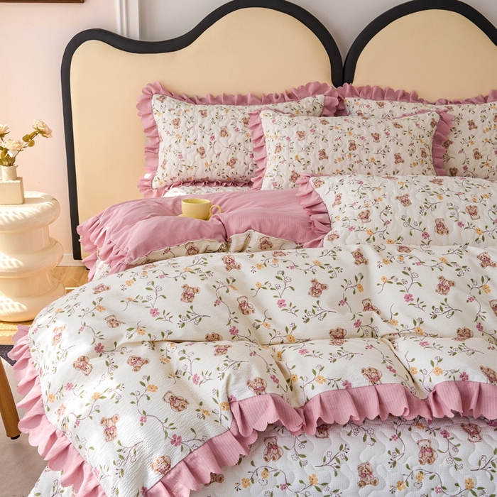 91家纺网 家纺一手货源 找家纺 美莱家纺 2024爆款蕾丝床盖三件套四件套【被套款】 春意