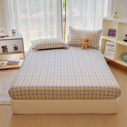 91家纺网 家纺一手货源 找家纺 新印象 2025新款花边老粗布床单款床笠款三件套 千鸟格