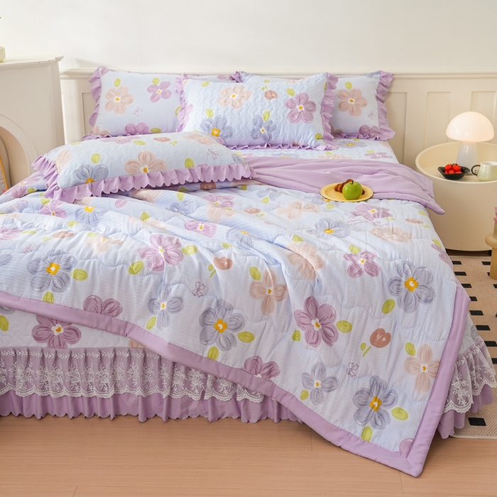 91家纺网 家纺一手货源 找家纺 美莱家纺 2024新款软糯泡泡棉蕾丝床盖床盖四件套单品系列-床盖夏被四件套 夏花