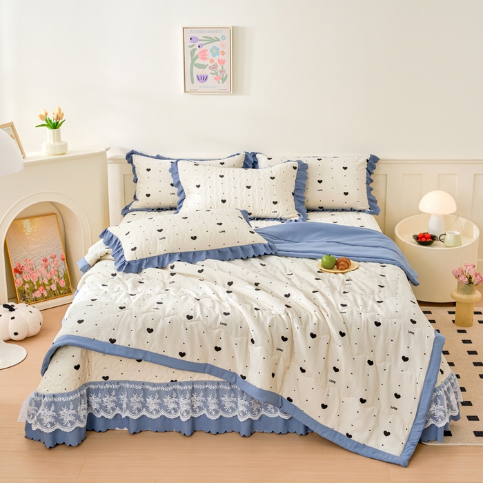 91家纺网 家纺一手货源 找家纺 美莱家纺 2024新款软糯泡泡棉蕾丝床盖床盖四件套单品系列-床盖夏被四件套 心动
