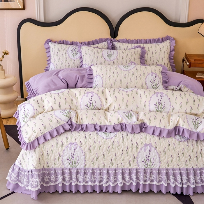 91家纺网 家纺一手货源 找家纺 美莱家纺 2024爆款蕾丝床盖三件套四件套【被套款】 薰衣草-紫