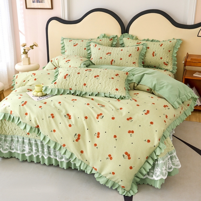 91家纺网 家纺一手货源 找家纺 美莱家纺 2024爆款蕾丝床盖三件套四件套【被套款】 樱桃